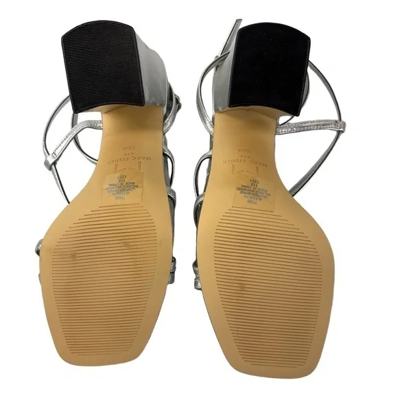 Marc Fisher Edalyn Womens 7.5 Silver Strappy Block Heel Sandals Wedding Metallic - Picture 8 of 9